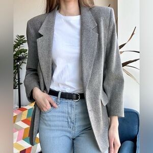 Alfred Dunner Gray Wool 3/4 Sleeve Middle Jacket Blazer Collar M Petite